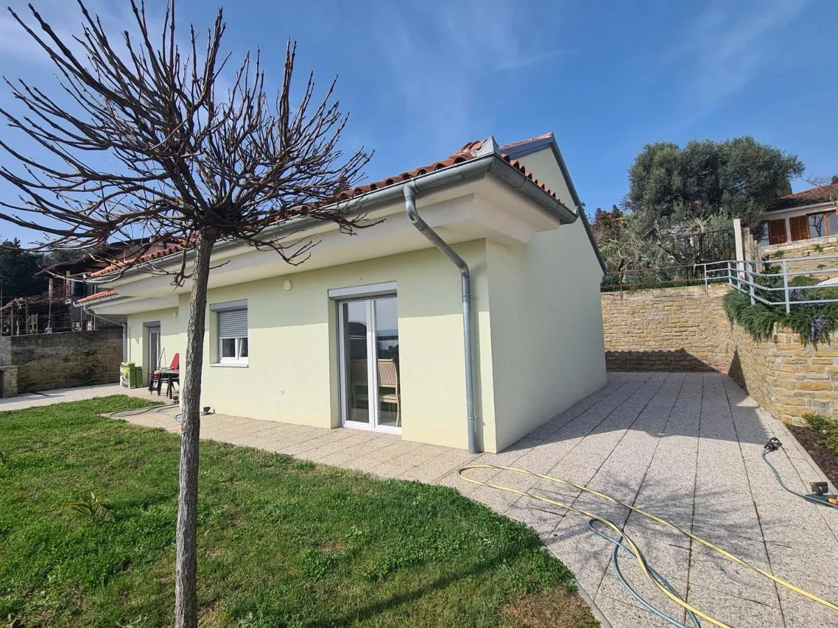 Pritlična hiša z apartmajema, trata in tlakovana terasa